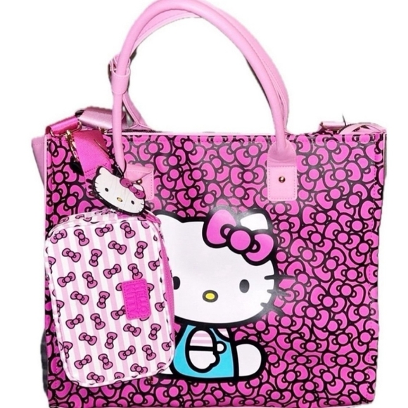 Hello Kitty Sanrio Travel Tote  Crossbody Bag Luggage  Tag 3 Piece Set NWT - Picture 3 of 10